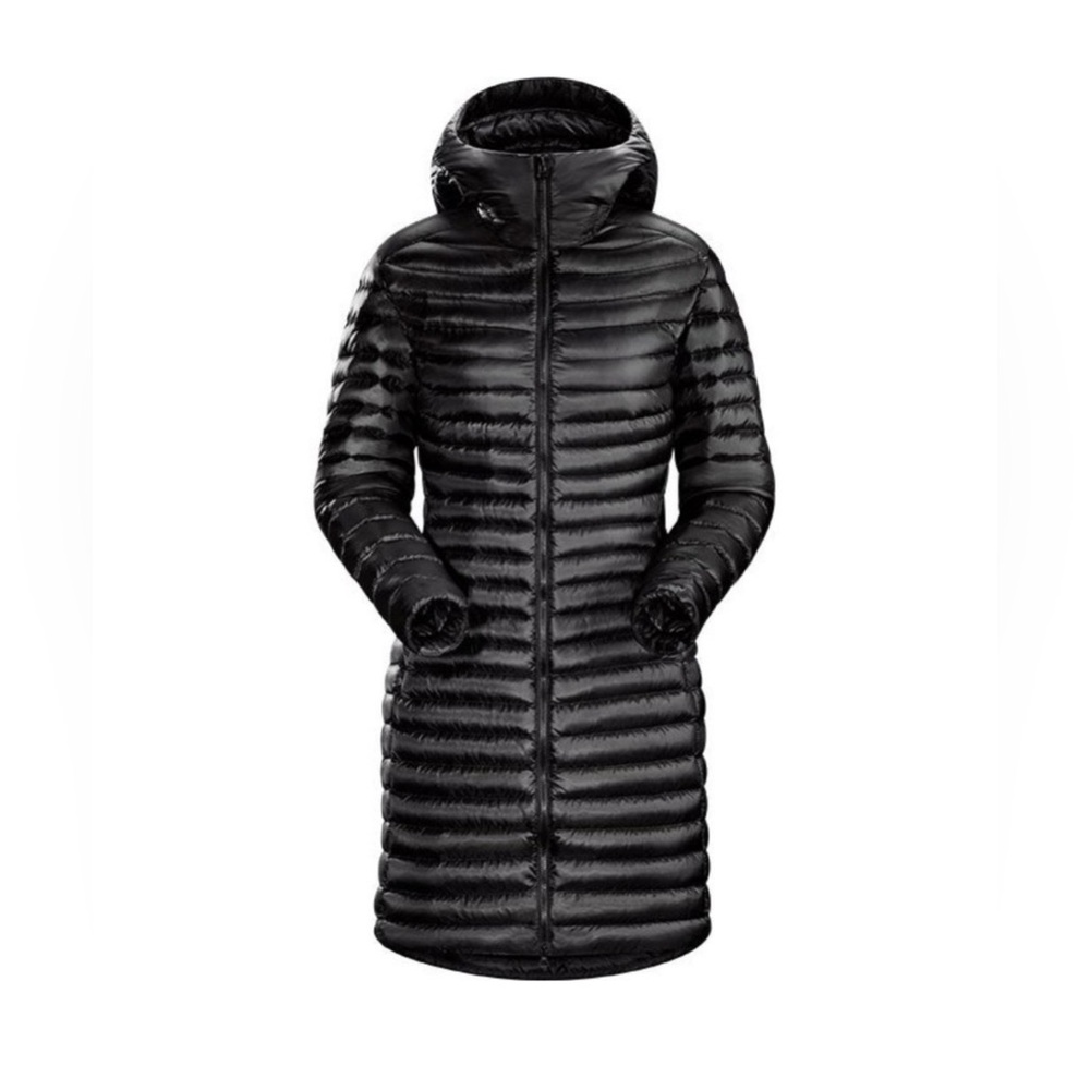 Arc'teryx Black Long Hooded Down Puffer Coat